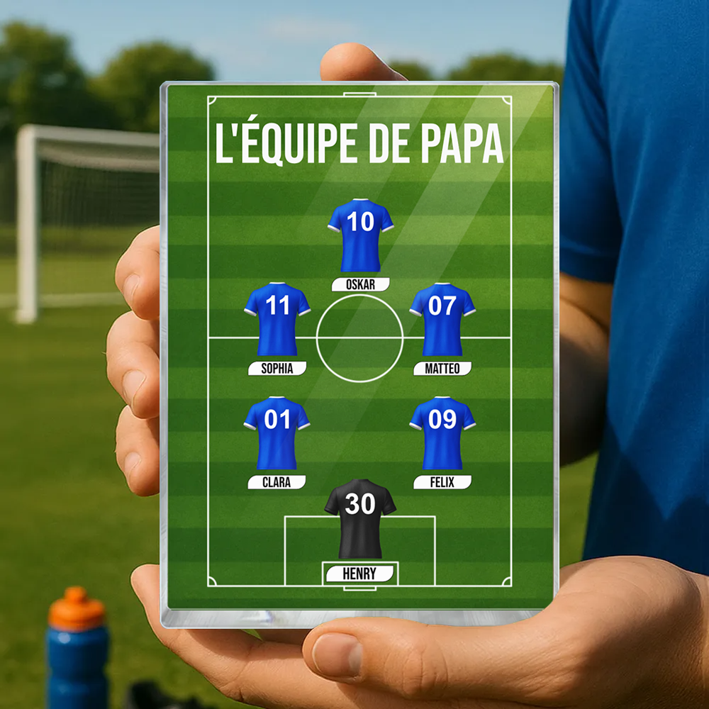 Bloc acrylique de l'équipe de football de papa avec maillots et texte Cadeau pour papa et les fans de football