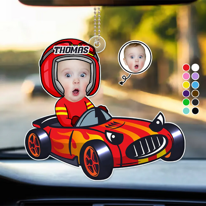 Pilote de course bébé – Ornement photo en acrylique