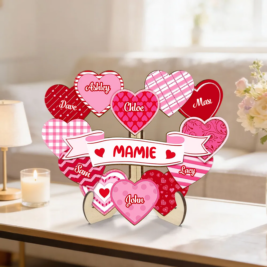 Décoration en bois personnalisé « Les trésors de mamie » avec cœurs – Cadeau pour maman et mamie