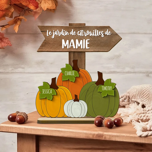 Jardin de citrouilles de Mamie – Plaque en bois personnalisée avec noms