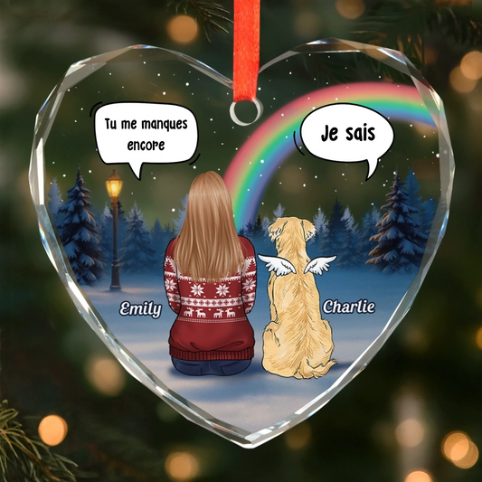 Orement de Noël en verre en forme de cœur personnalisée – Hommage à nos animaux disparus
