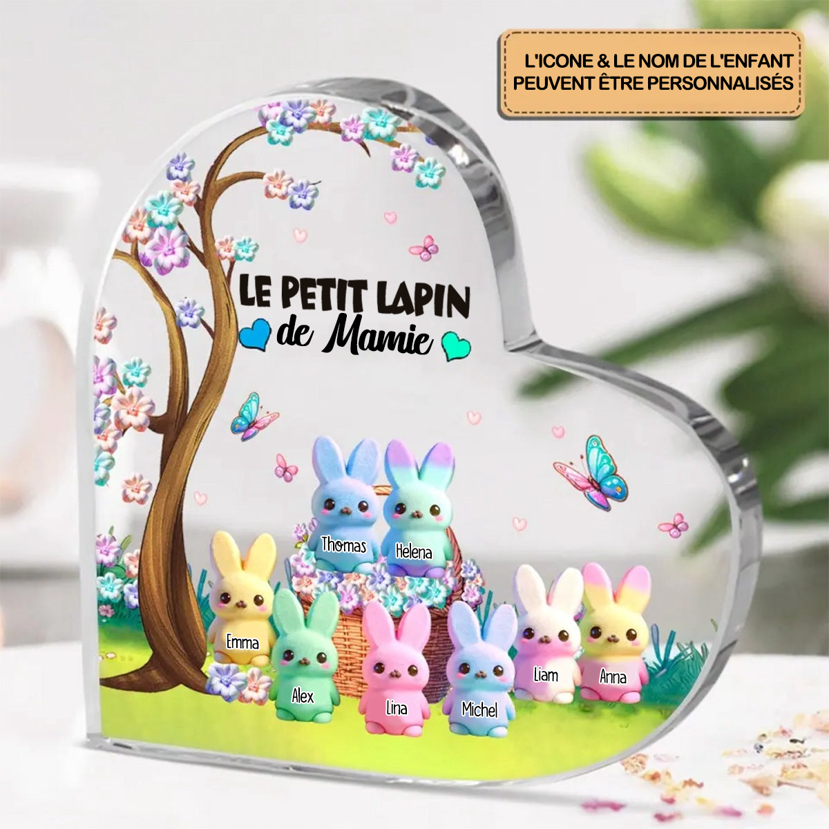 Petit Lapin – Cœur en acrylique cadeau pour mamie et maman
