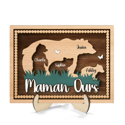 Décoration en bois personnalisé à 2 couches « Maman Ourse » avec motif d’ours