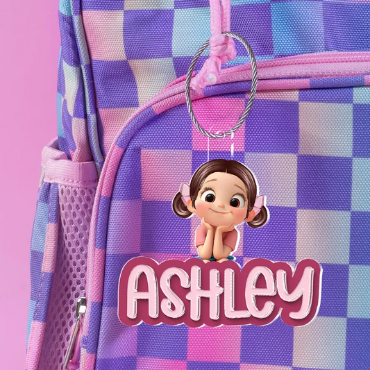 Porte-clés en acrylique personnalisé avec enfant et prénom – Cadeau pour enfants et maman