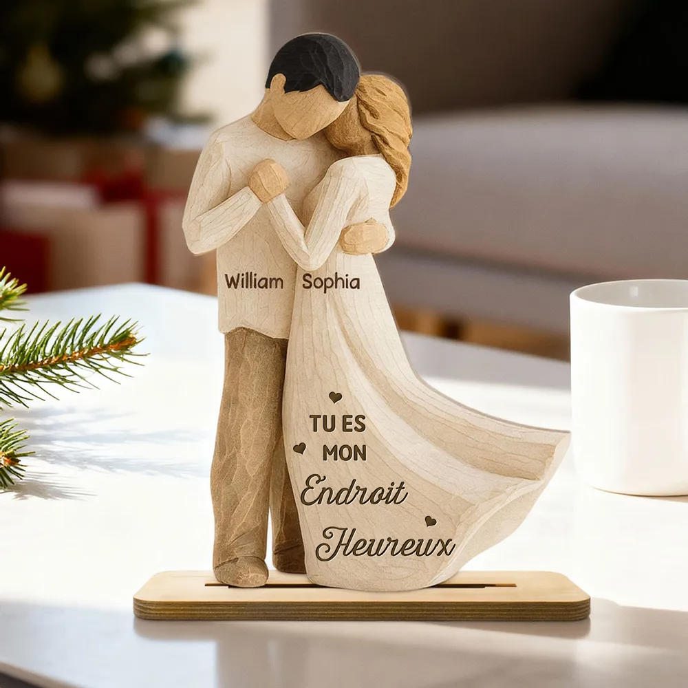 Couple dansant - Plaque en bois personnalisée avec noms et texte