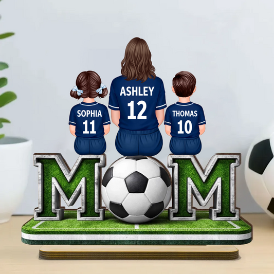 MOM – Présentoir en bois personnalisé avec motif football, maman et enfants