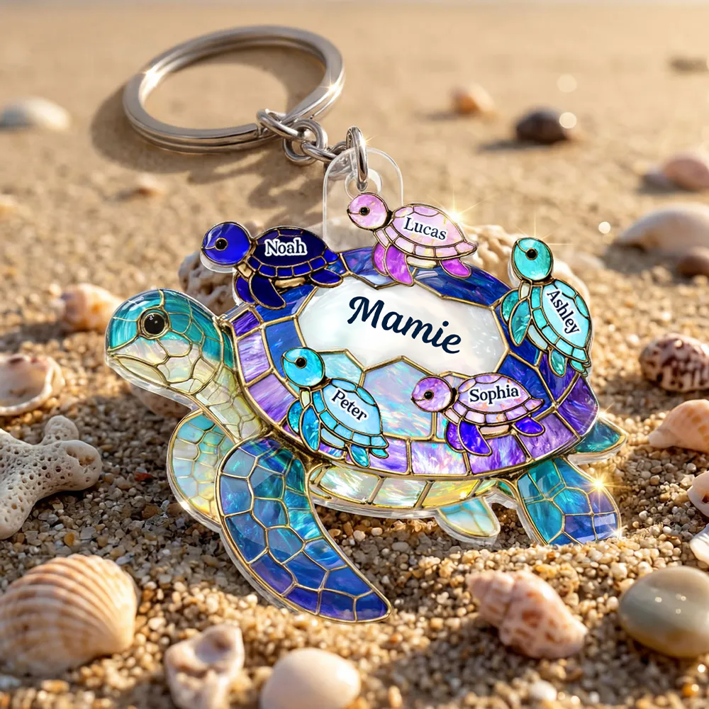Porte-clés en acrylique avec tortues marines et prénoms – Cadeau pour mamie et maman