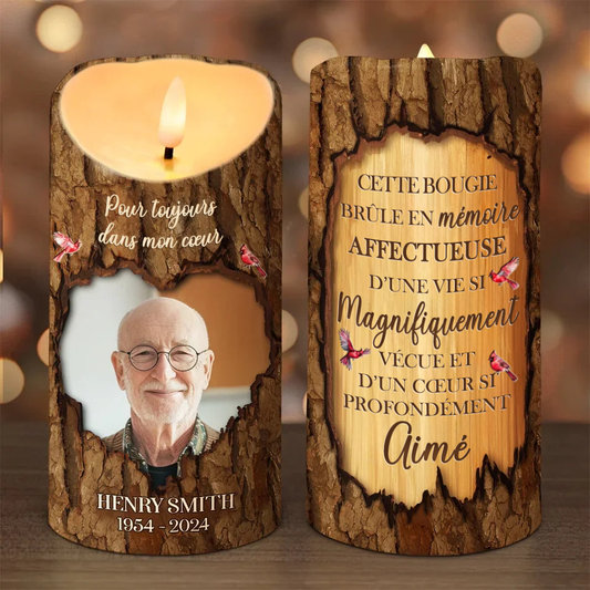 Bougie LED personnalisée avec motif bois Bougie funéraire