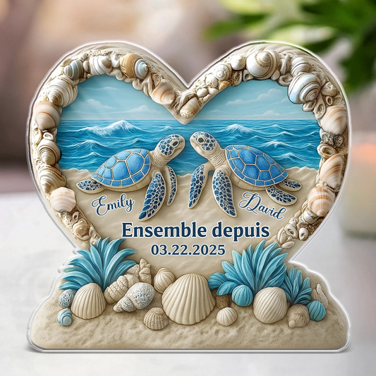 Plaque acrylique personnalisée avec tortues – Cadeau pour couple