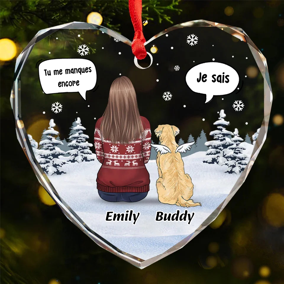 Pendentif en verre personnalisé Orement de Noël avec chien et chat Cadeau de condoléances pour animaux de compagnie