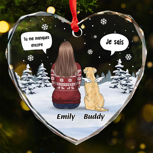 Pendentif en verre personnalisé Orement de Noël avec chien et chat Cadeau de condoléances pour animaux de compagnie