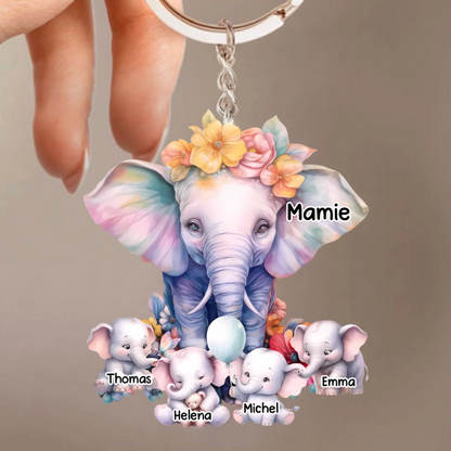 Éléphants – Porte-clés en acrylique personnalisé pour Mamie et Maman
