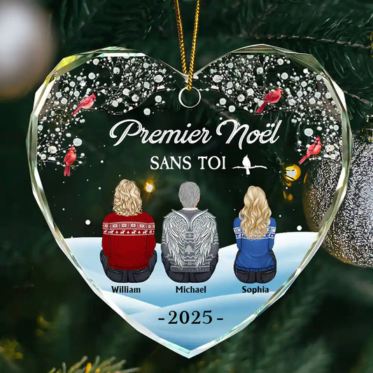 Ornement en verre en forme de cœur – Premier Noël sans toi – Décoration de sapin commémorative
