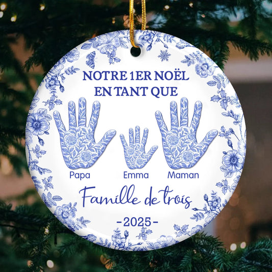 Notre premier Noël en famille... Décoration pour sapin de Noël avec empreinte de main et nom