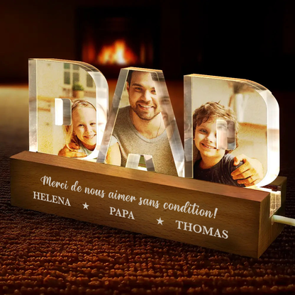Veilleuse LED "PAPA" personnalisée avec photos – Cadeau pour papa