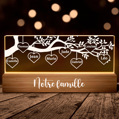 Arbre généalogique - Veilleuse LED personnalisée avec 1 à 8 noms Cadeau pour la famille