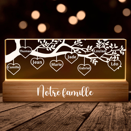Arbre généalogique - Veilleuse LED personnalisée avec 1 à 8 noms Cadeau pour la famille