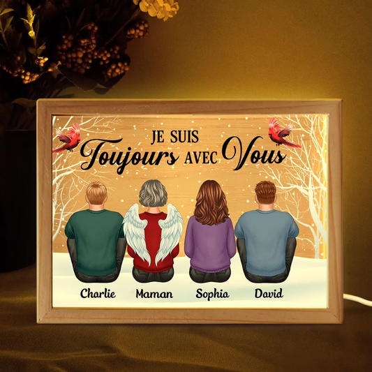 Toujours avec toi – Boîte lumineuse cadre en bois personnalisée avec famille