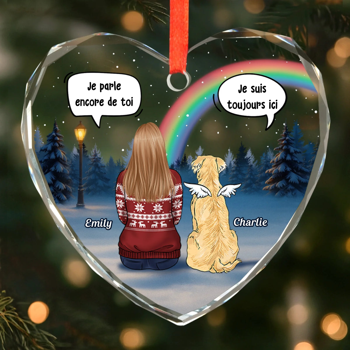 Orement de Noël en verre en forme de cœur personnalisée – Hommage à nos animaux disparus