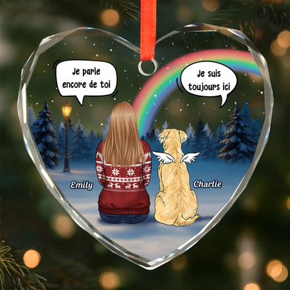 Orement de Noël en verre en forme de cœur personnalisée – Hommage à nos animaux disparus