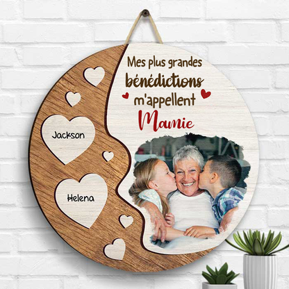 Pancarte en bois personnalisé avec photo et prénom – cadeau pour mamie