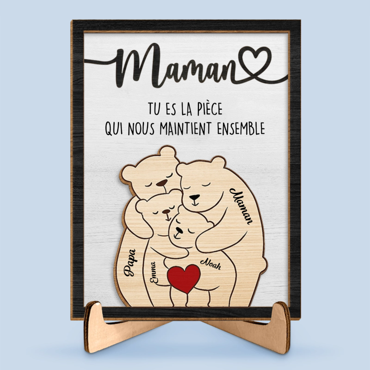 Présentoir en bois personnalisé avec motif d’ours – Cadeau pour maman et papa