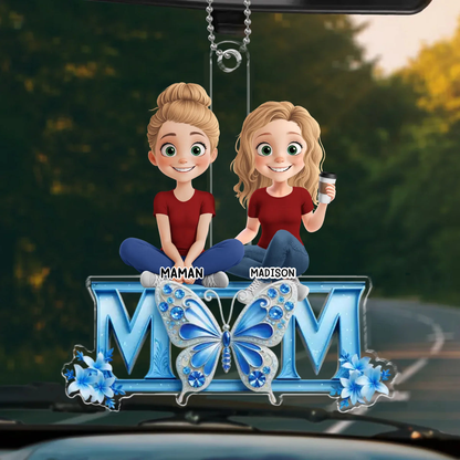 Pendentif en acrylique « MOM » avec maman et filles