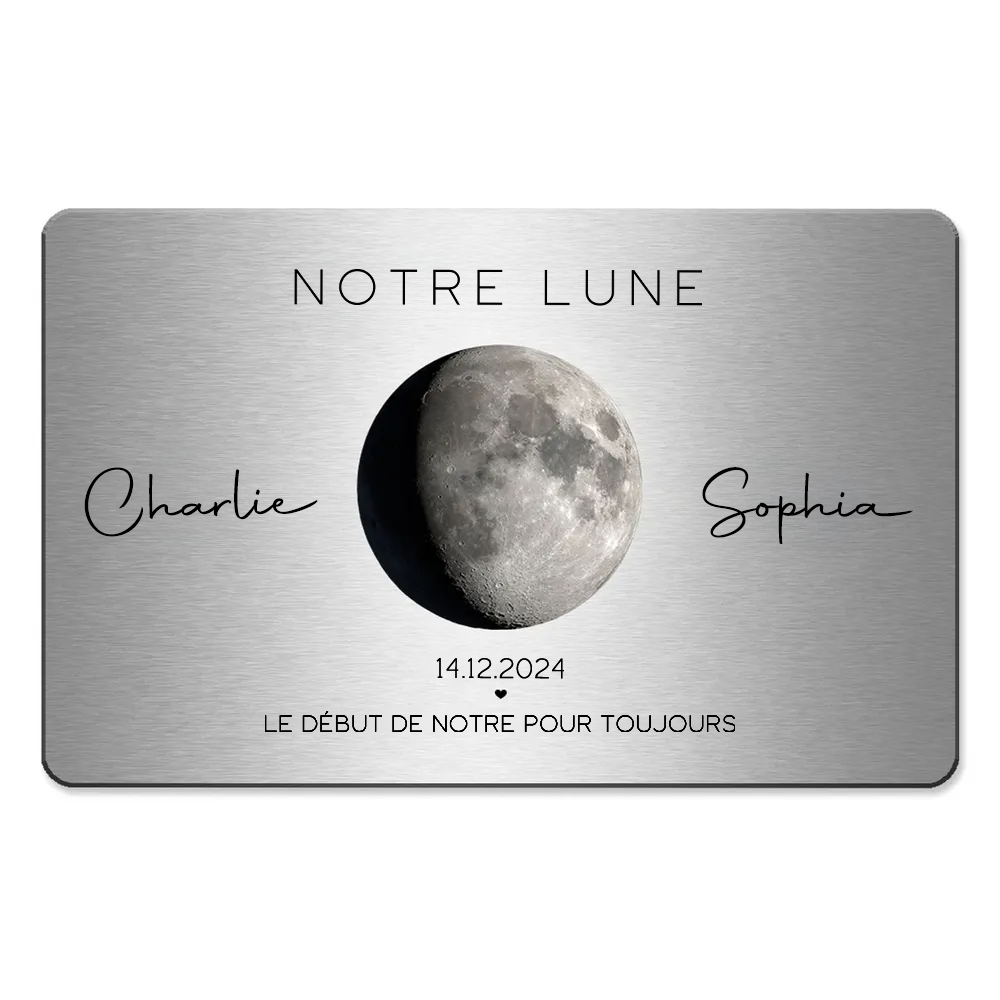 Notre lune - Carte portefeuille personnalisée avec phase lunaire, nom et texte Cadeau pour couple