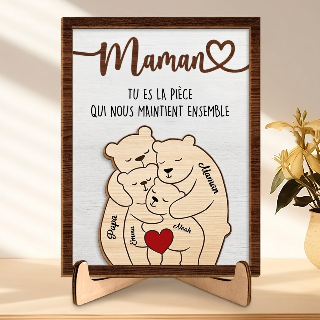 Présentoir en bois personnalisé avec motif d’ours – Cadeau pour maman et papa