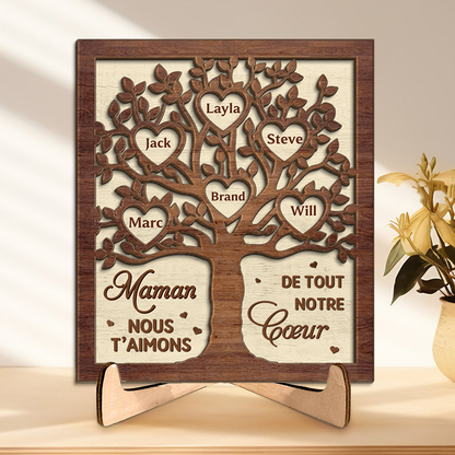 Décoration en bois personnalisé avec arbre généalogique – Cadeau pour maman et mamie