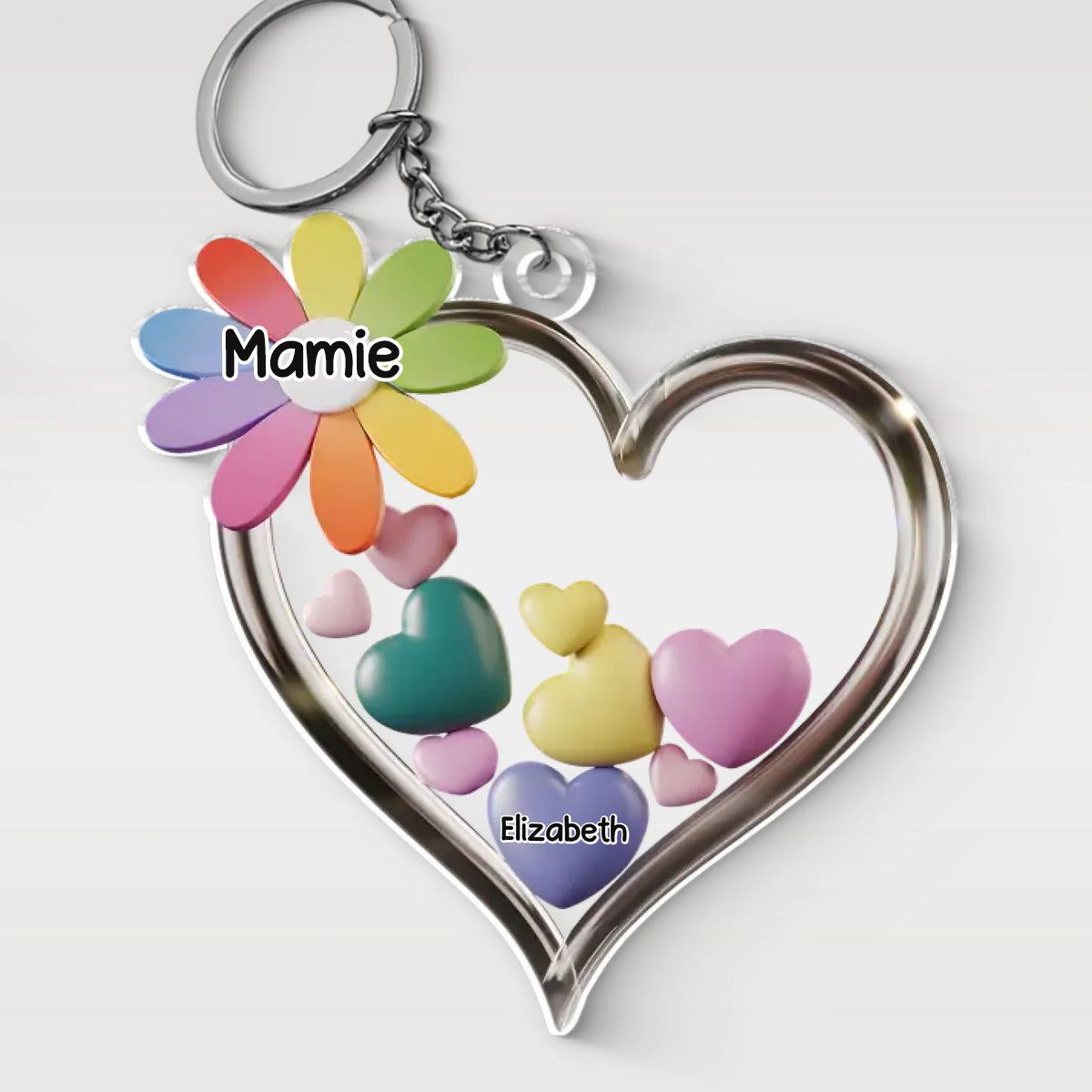 Ensemble dans le cœur de mamie – Porte-clés en acrylique avec motif de cœurs, cadeau pour mamie et maman