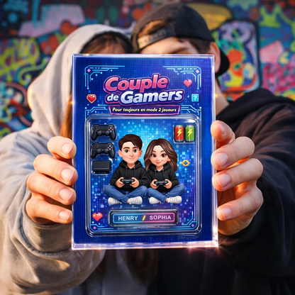 Couple de gamers – Bloc en acrylique personnalisé avec couple et prénoms