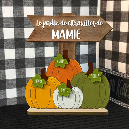 Jardin de citrouilles de Mamie – Plaque en bois personnalisée avec noms