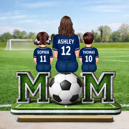 MOM – Présentoir en bois personnalisé avec motif football, maman et enfants