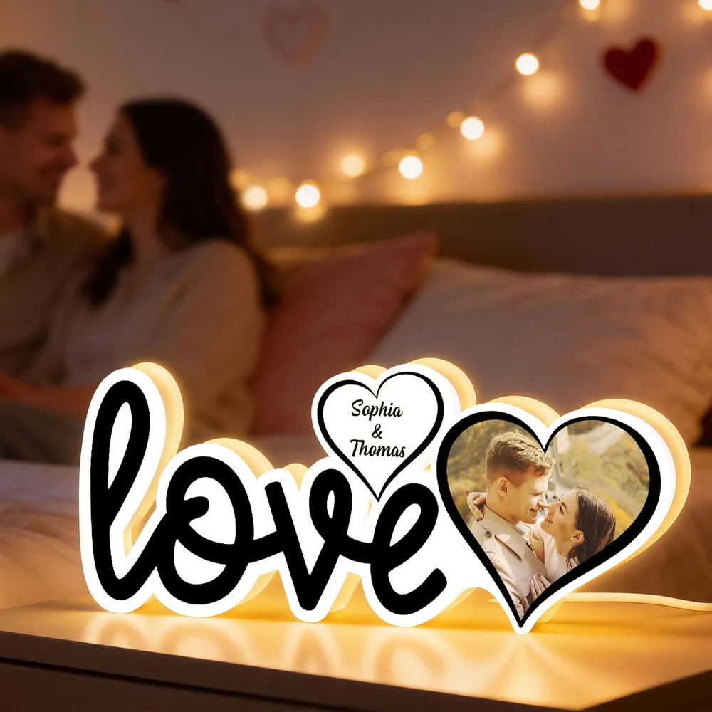 Love - Boîte lumineuse LED personnalisée avec photo, cadeau pour couple