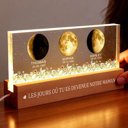 Veilleuse LED personnalisée avec phases lunaires pour maman et grand-mère