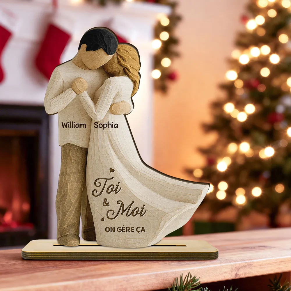Couple dansant - Plaque en bois personnalisée avec noms et texte