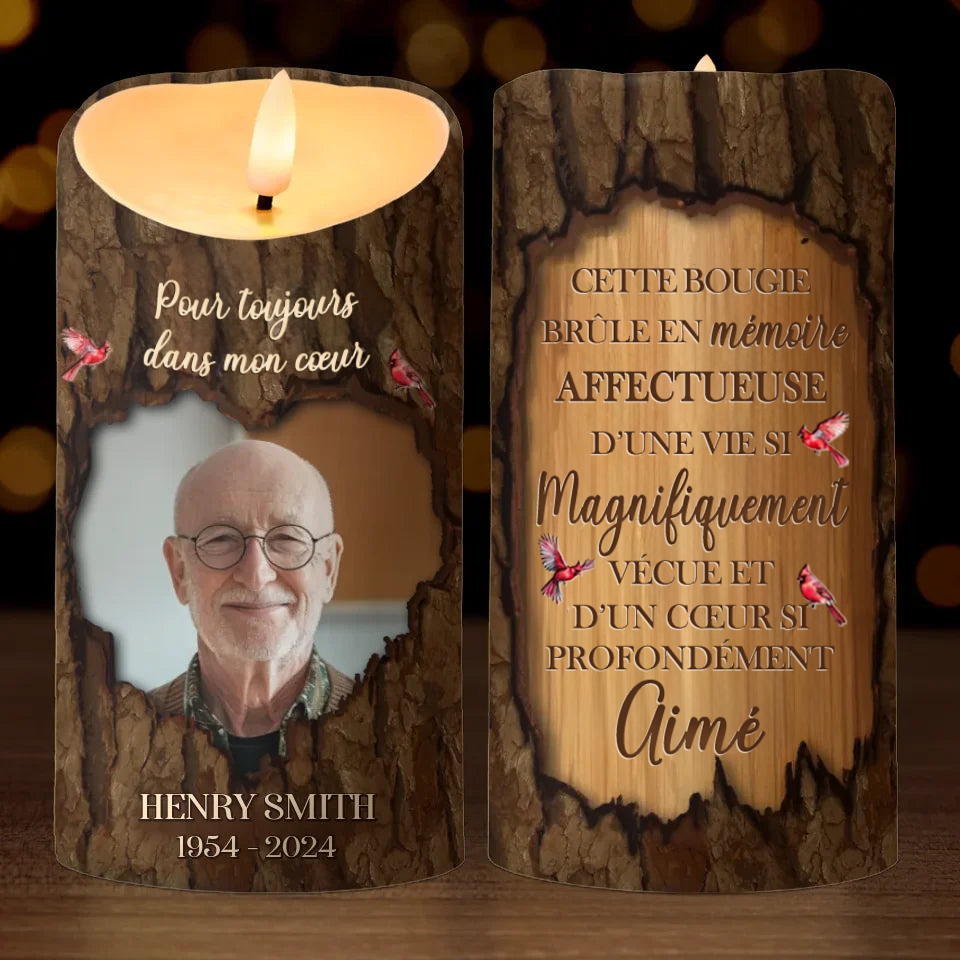 Bougie LED personnalisée avec motif bois Bougie funéraire
