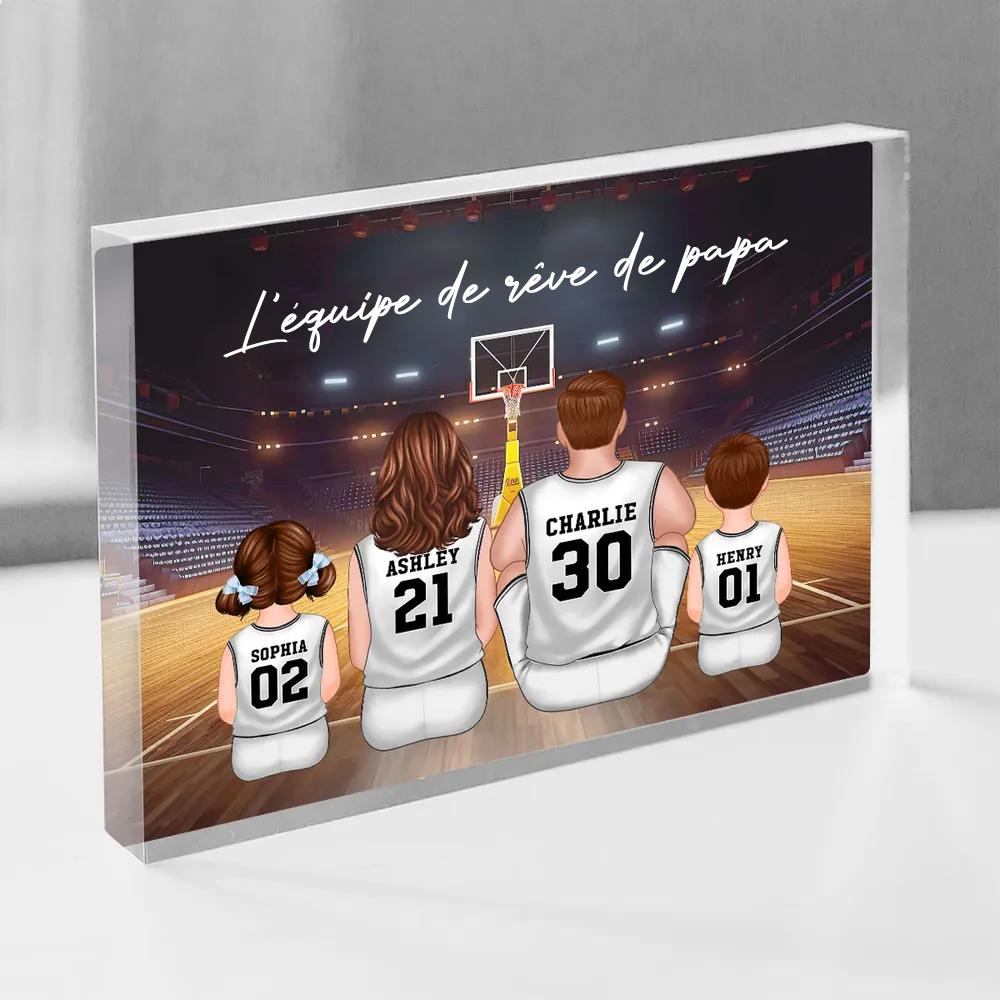 Bloc acrylique avec famille de basketteurs Cadeau pour papa et les fans de basket