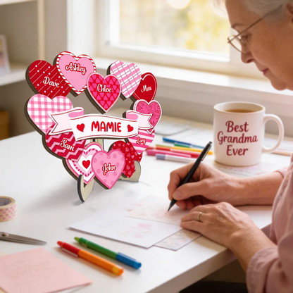 Décoration en bois personnalisé « Les trésors de mamie » avec cœurs – Cadeau pour maman et mamie