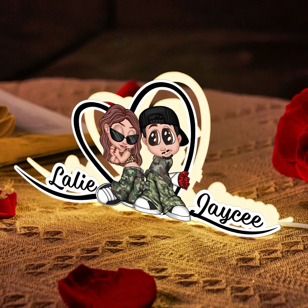 Couple Y2K et cœur Boîte lumineuse personnalisée avec prénoms Cadeau pour couple/couple LGBT