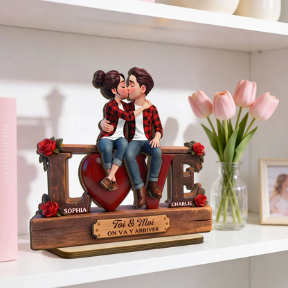 LOVE – Présentoir en bois personnalisé avec couple et texte – Cadeau pour anniversaire de mariage et Saint-Valentin