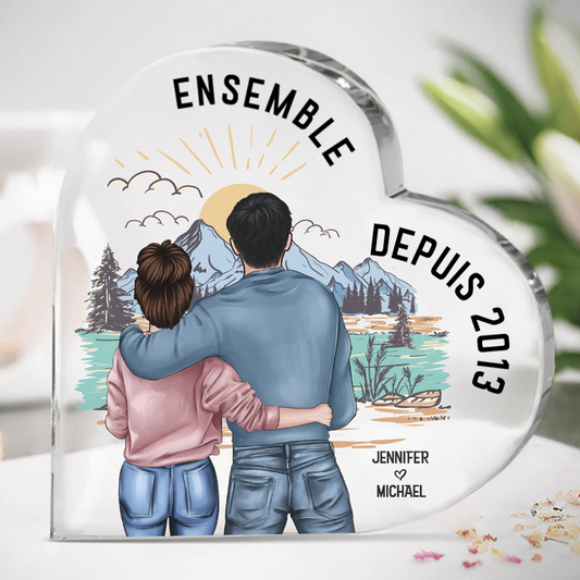 Cœur en acrylique avec couple et prénoms « ensemble depuis… » – Cadeau pour couple