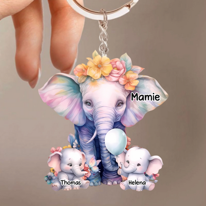 Éléphants – Porte-clés en acrylique personnalisé pour Mamie et Maman