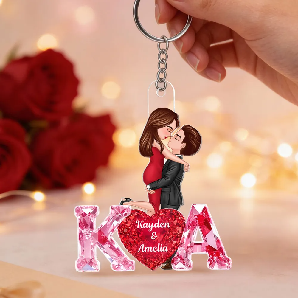 Porte-clés en acrylique avec cœur et initiales Cadeau pour couple/couple LGBT