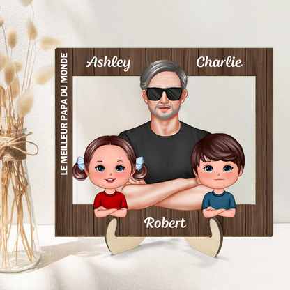 Décoration en bois personnalisé « Meilleur papa du monde » avec papa et enfants – Cadeau pour papa et papi