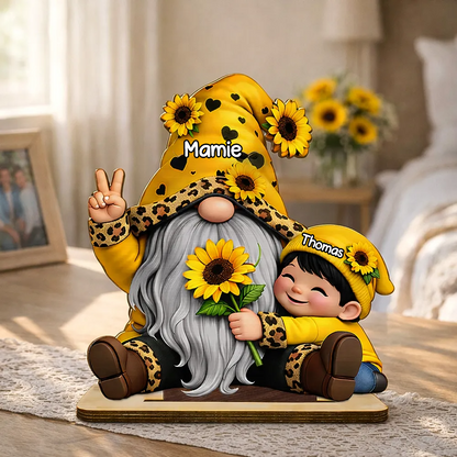 Décoration en bois personnalisé avec mamie et enfants, motif de nain – Cadeau pour mamie