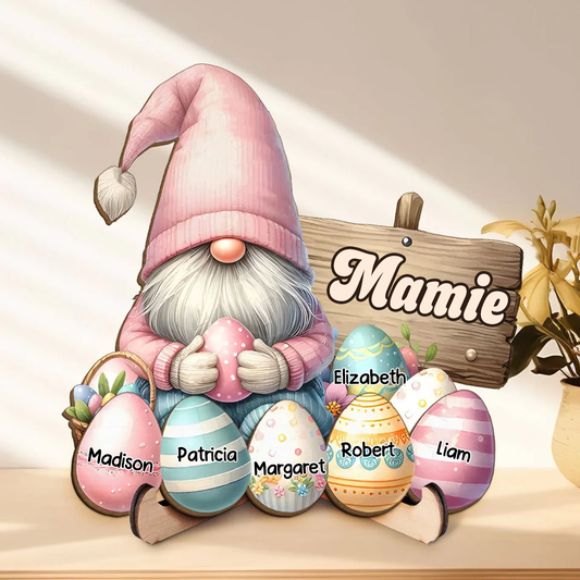 Plaque en bois personnalisée avec des nains et des œufs de Pâques – Cadeau de Pâques pour Mamie