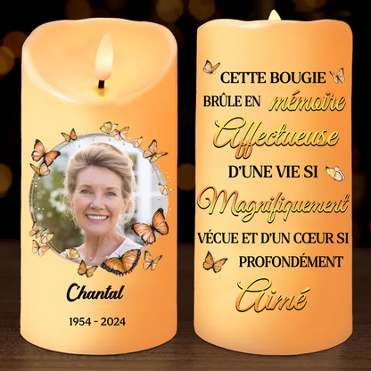Bougie LED commémorative personnalisée avec papillons et photo
