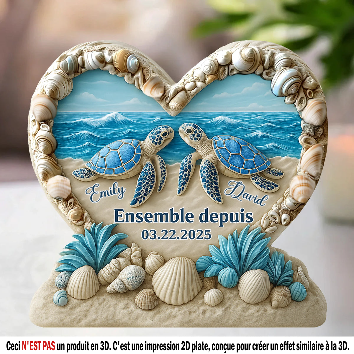 Plaque acrylique personnalisée avec tortues – Cadeau pour couple